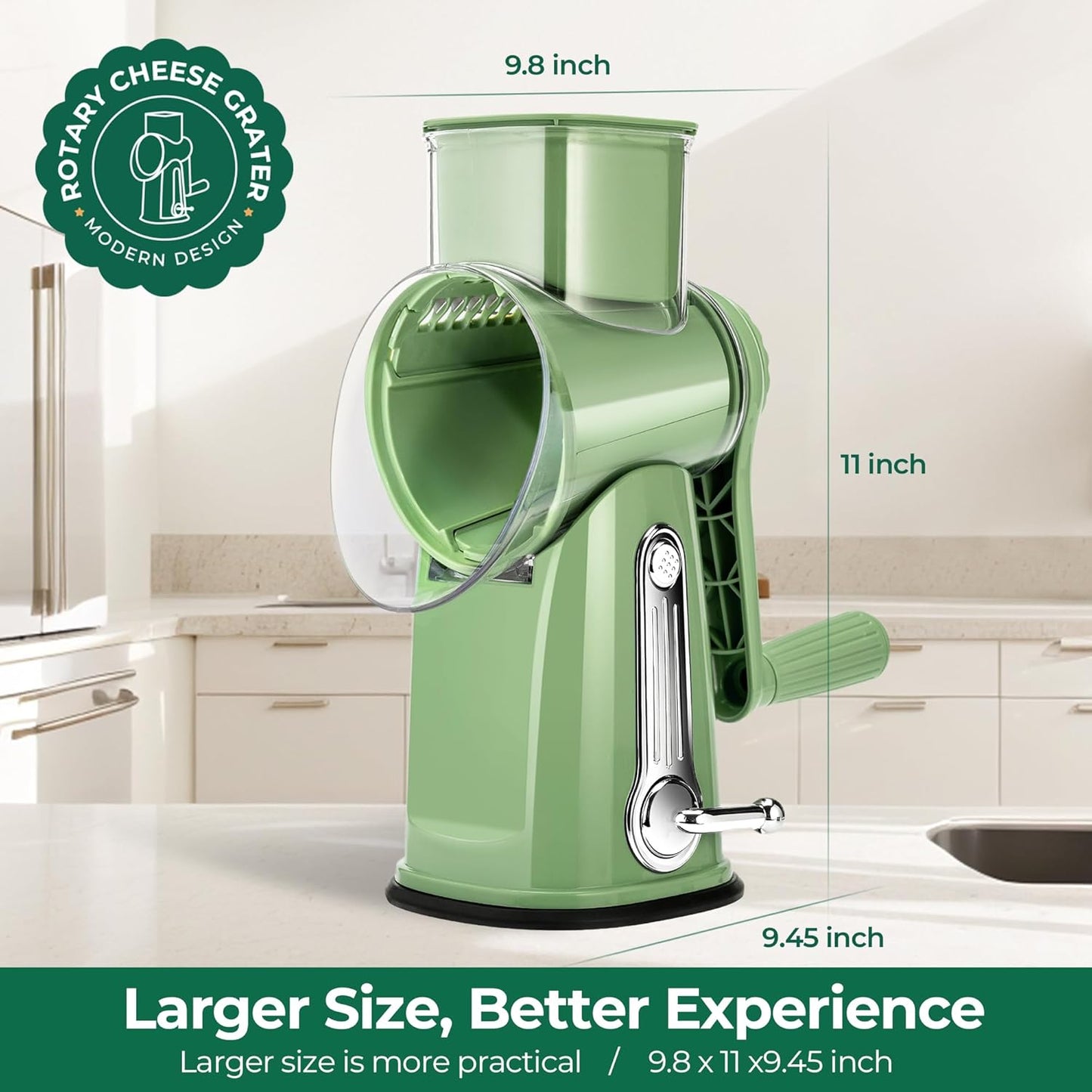 Versatile Rotary Cheese Grater & Vegetable Slicer with 5 Blades - Effortlessly Chop Cheese, Veggies, and More with Strong Suction Base!