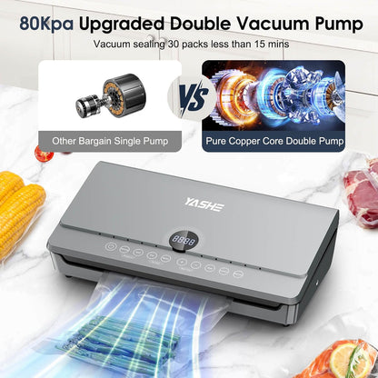 Effortless Food Preservation with the 80KPA Vacuum Sealer Machine - One-Touch Operation, Double Heat Seal, Built-In Cutter & Versatile Modes