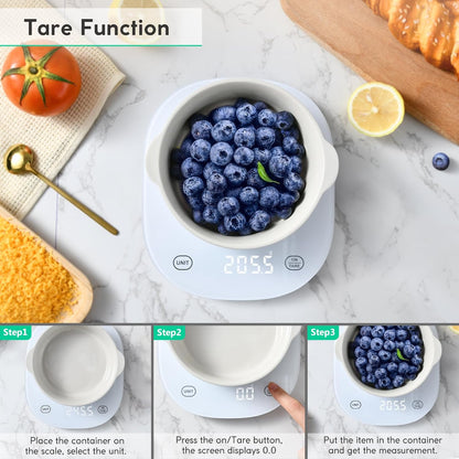 Smart Digital Kitchen Scales with Nutrition Calculator - USB Rechargeable, Accurate Weighing up to 10Kg in Sleek White Design