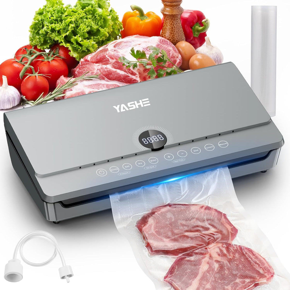 Effortless Food Preservation with the 80KPA Vacuum Sealer Machine - One-Touch Operation, Double Heat Seal, Built-In Cutter & Versatile Modes