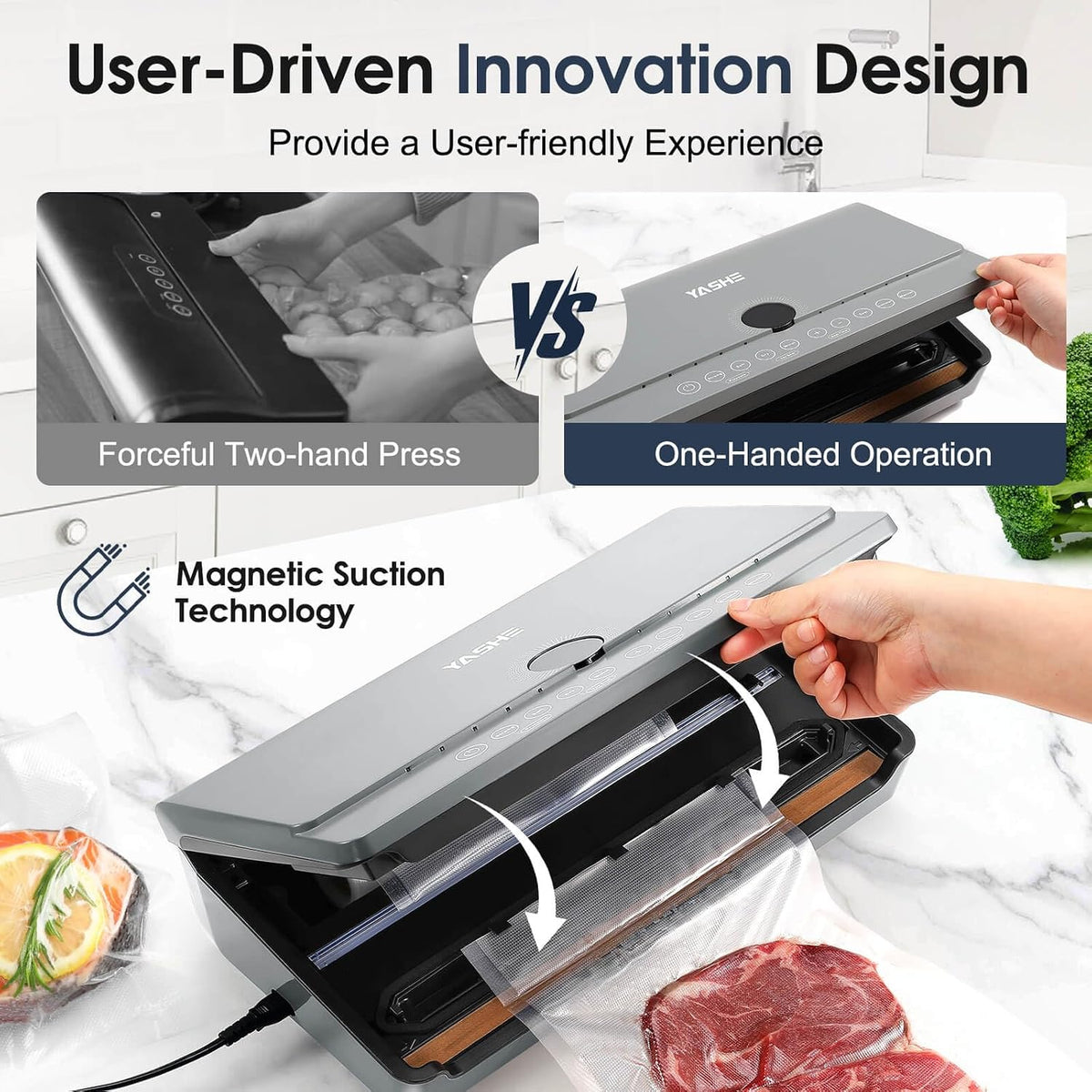 Effortless Food Preservation with the 80KPA Vacuum Sealer Machine - One-Touch Operation, Double Heat Seal, Built-In Cutter & Versatile Modes