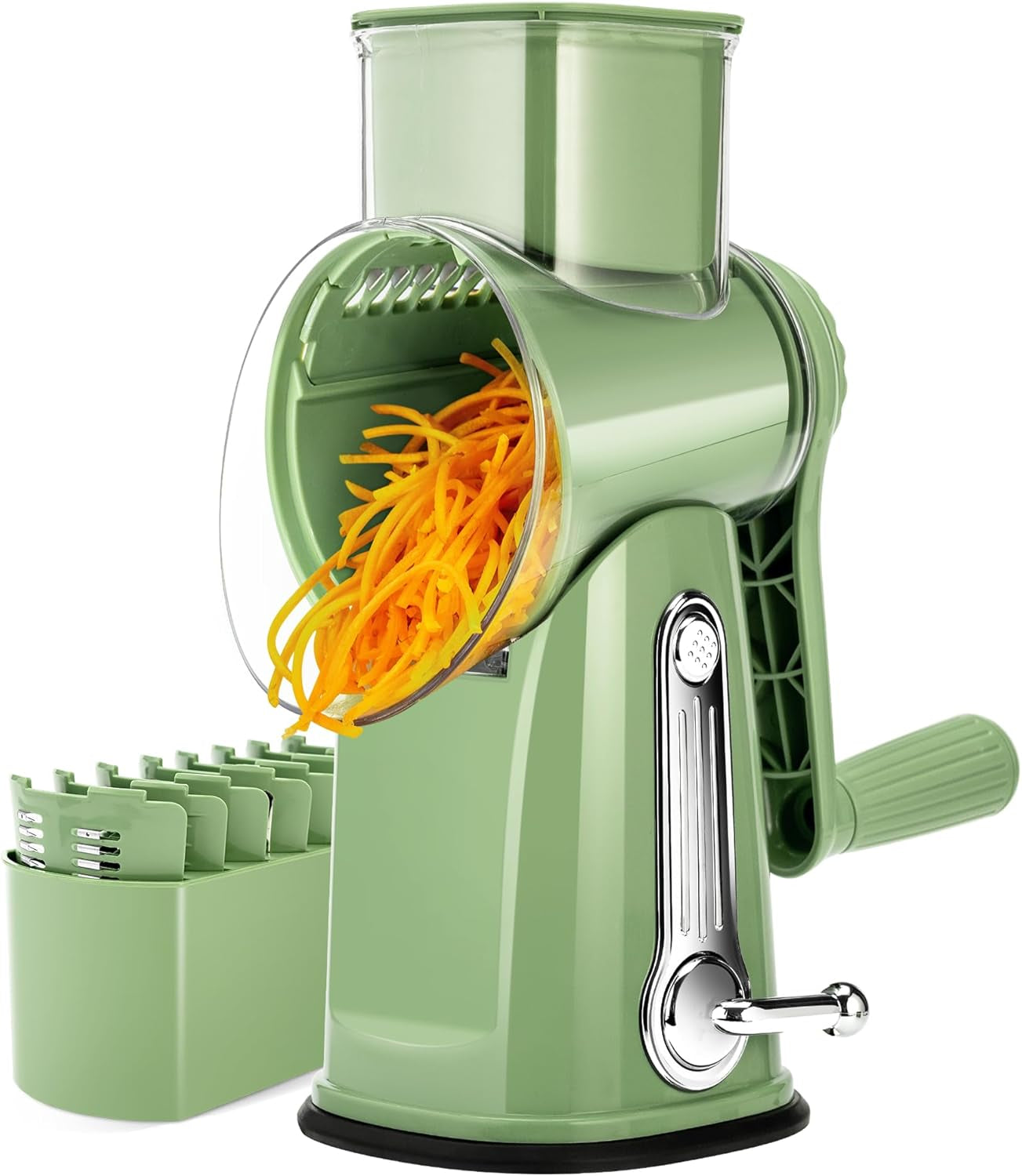 Versatile Rotary Cheese Grater & Vegetable Slicer with 5 Blades - Effortlessly Chop Cheese, Veggies, and More with Strong Suction Base!