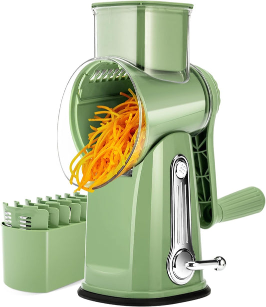 Versatile Rotary Cheese Grater & Vegetable Slicer with 5 Blades - Effortlessly Chop Cheese, Veggies, and More with Strong Suction Base!