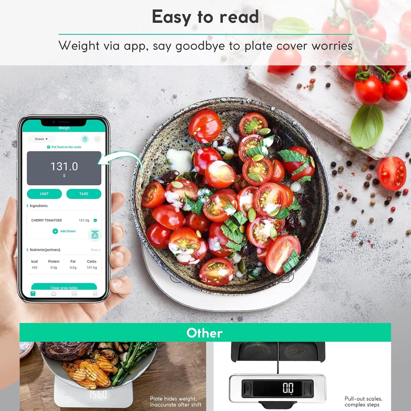Smart Digital Kitchen Scales with Nutrition Calculator - USB Rechargeable, Accurate Weighing up to 10Kg in Sleek White Design
