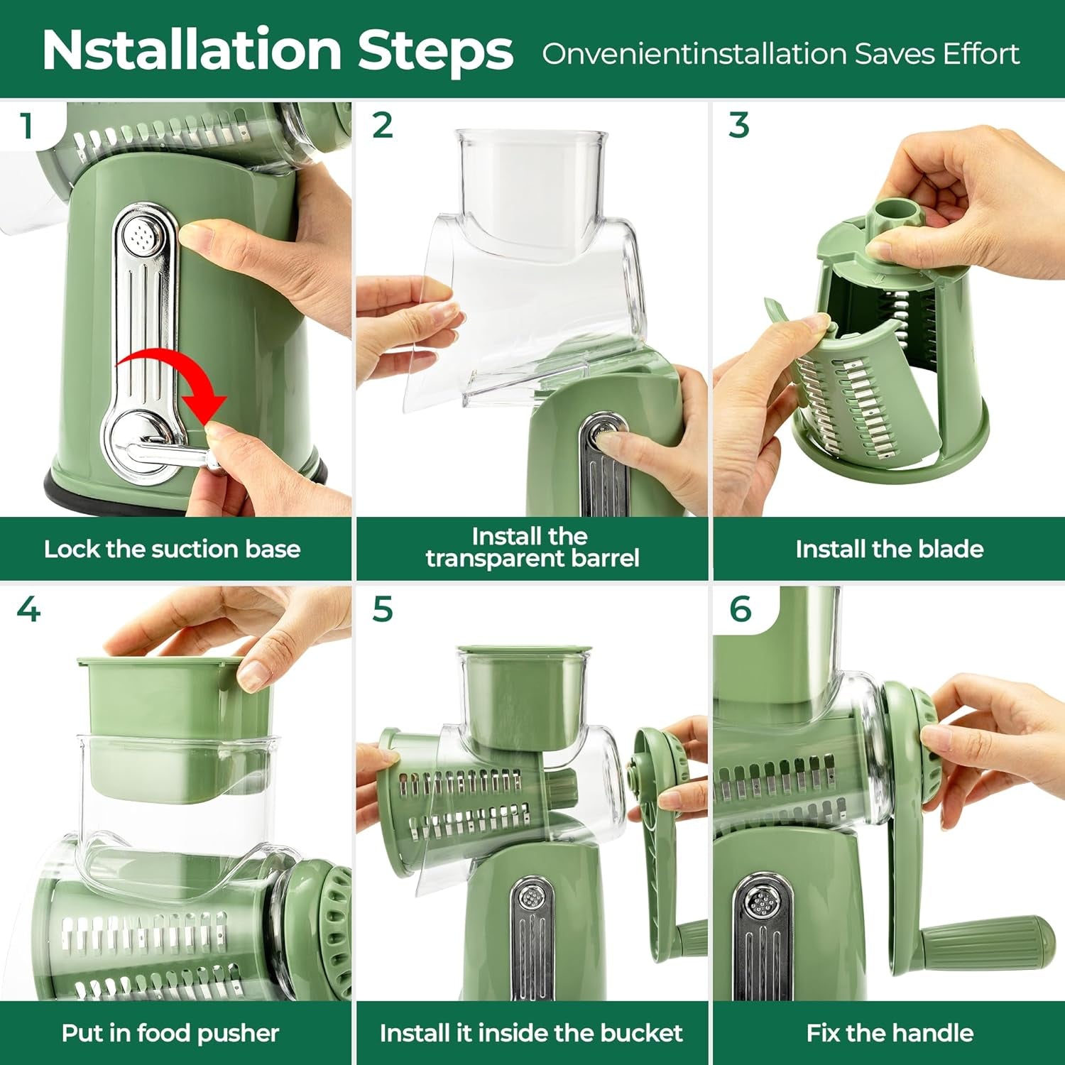 Versatile Rotary Cheese Grater & Vegetable Slicer with 5 Blades - Effortlessly Chop Cheese, Veggies, and More with Strong Suction Base!