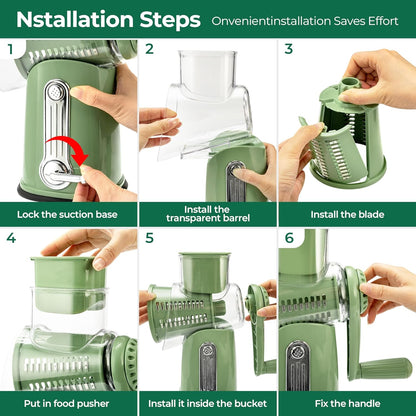 Versatile Rotary Cheese Grater & Vegetable Slicer with 5 Blades - Effortlessly Chop Cheese, Veggies, and More with Strong Suction Base!
