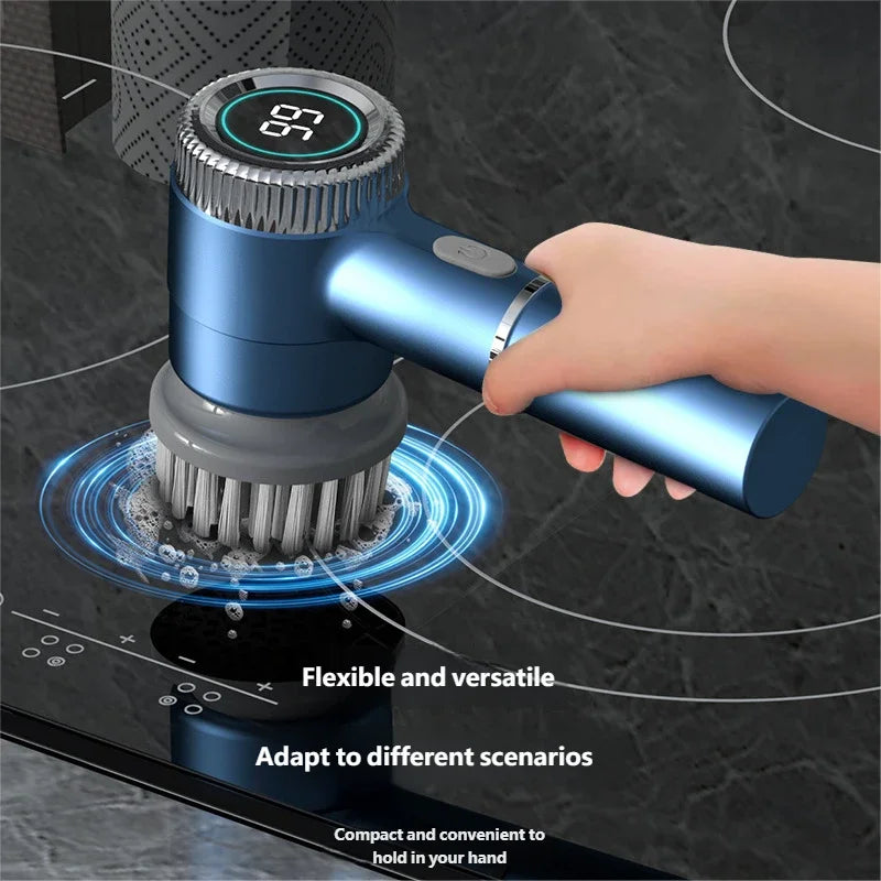 Electric Spin Scrubber with 5 Replaceable Brush Head, Three-Speed Adjustable Handheld Rechargeable Shower Scrubber