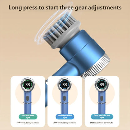 Electric Spin Scrubber with 5 Replaceable Brush Head, Three-Speed Adjustable Handheld Rechargeable Shower Scrubber