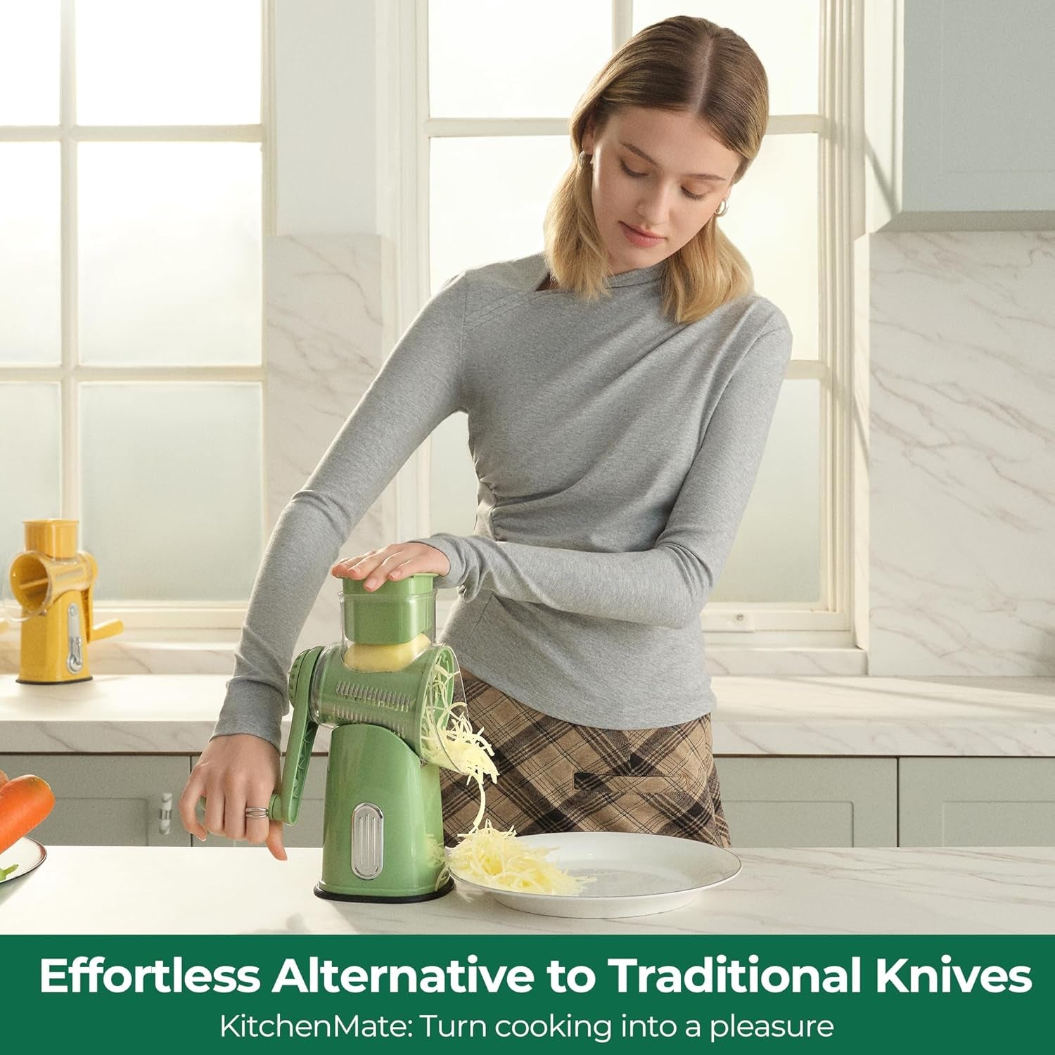 Versatile Rotary Cheese Grater & Vegetable Slicer with 5 Blades - Effortlessly Chop Cheese, Veggies, and More with Strong Suction Base!